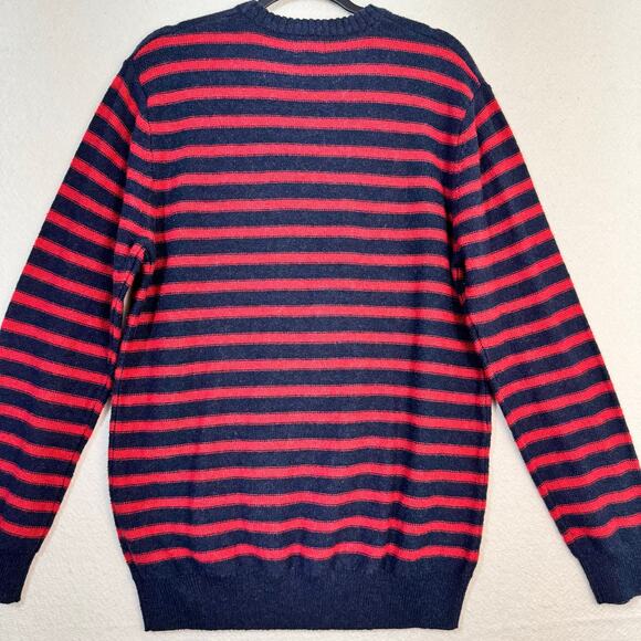 Old Navy Pullover Crew Sweater Reverse Stripe Ink Blue Heather Red Men's Large - Picture 4 of 8